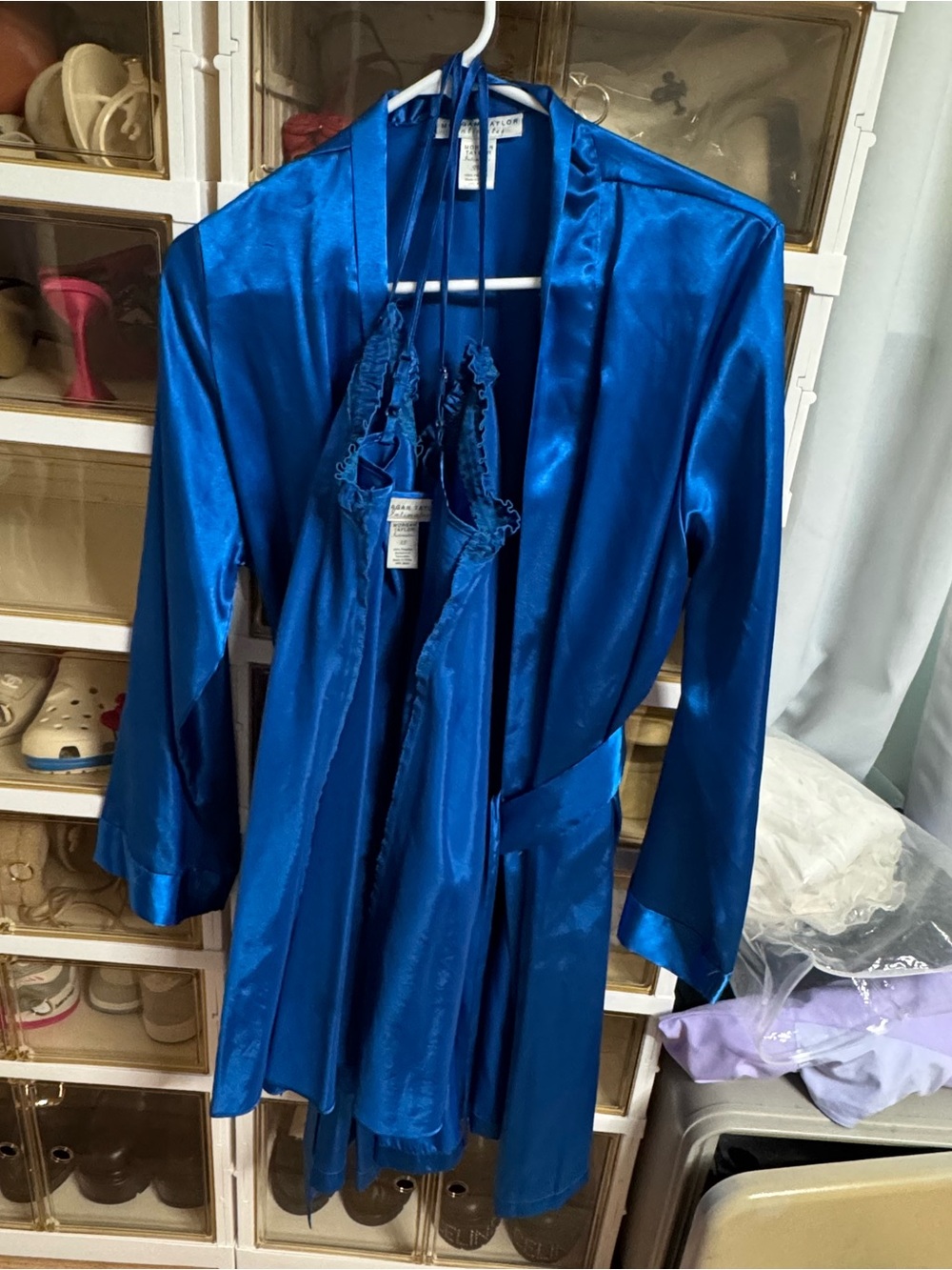 Morgan Taylor Royal Blue Satin Robe & Chemise Set